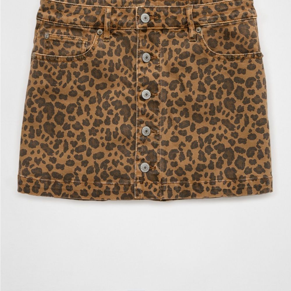 American Eagle Leopard Print Button-Front Skirt